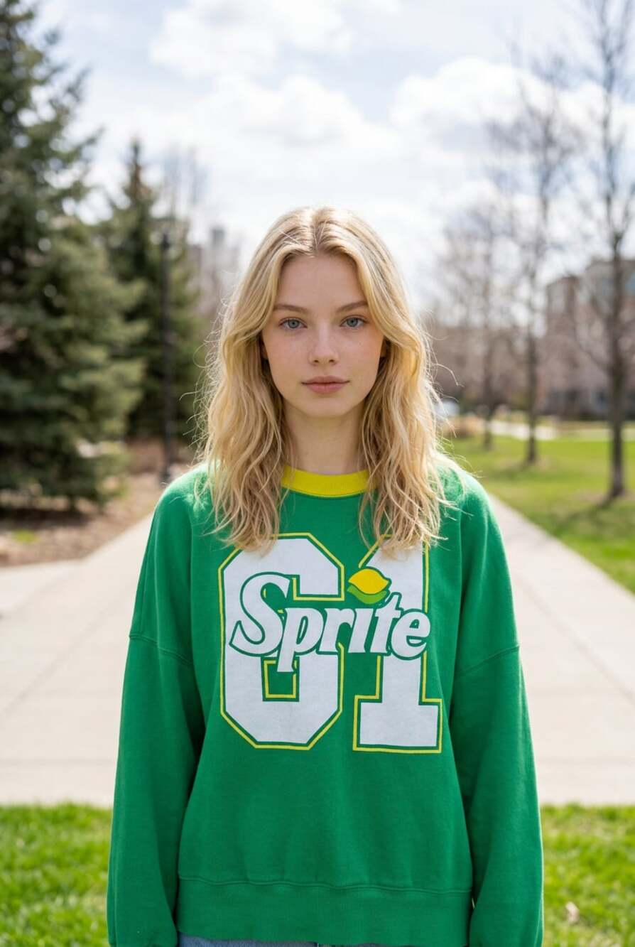 Sprite '01' Kelly Green and Yellow Graphic Crewneck Sweatshirt size large